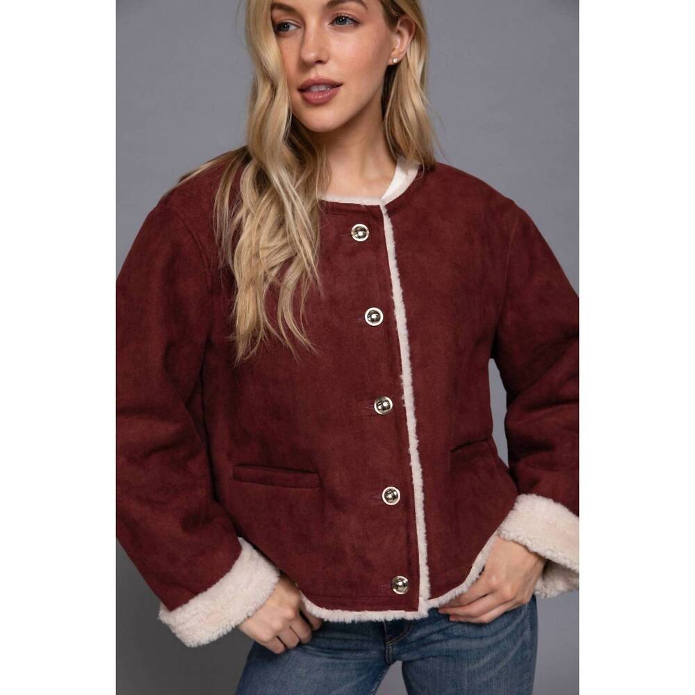 NEW ACTIVE BASIC vista button down jacket in burgundy